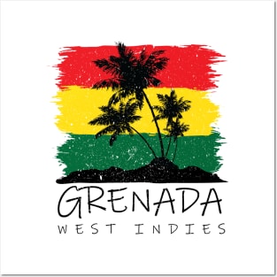 Grenada National Colors with Palm Silhouette Posters and Art